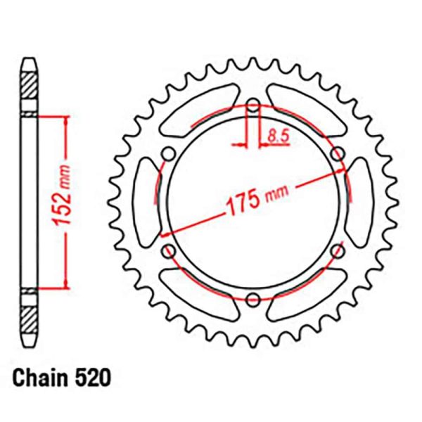 REAR SPROCKET - STEEL 44T 520P