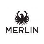Black stylized phoenix logo above the word "MERLIN" in bold uppercase letters on a white background.