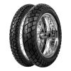 Two PIRELLI SCORPION MT90 A/T REAR motorcycle tires with a rugged tread pattern and spoked rims are positioned upright against a white background.