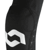Black knee pad with white logo, mesh fabric, and protective padding.