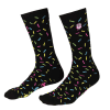 FIST SPRINKLES CREW SOCKS: Black socks featuring colorful sprinkles and a vibrant pink FIST pattern.