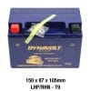 The DYNAVOLT NANO GEL BATTERY MG12A-BS-C, AGM 12V 10Ah, in blue with red and black terminals, measures 150x87x105 mm. Featuring LHP/RHN - T9 on the image, it's a standout power source.