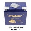 The DYNAVOLT NANO GEL BATTERY MG19CL-BS, featuring Nano-Gel Technology and AGM FA, offers reliable performance. Dimensions are 175 x 100 x 175 mm, and it provides 12V with a capacity of 19Ah.