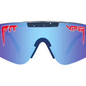 The PIT VIPER THE BASKETBALL TEAM sunglasses feature blue and purple tints with "PIT VIPER" boldly displayed on each side, combining style and branding.