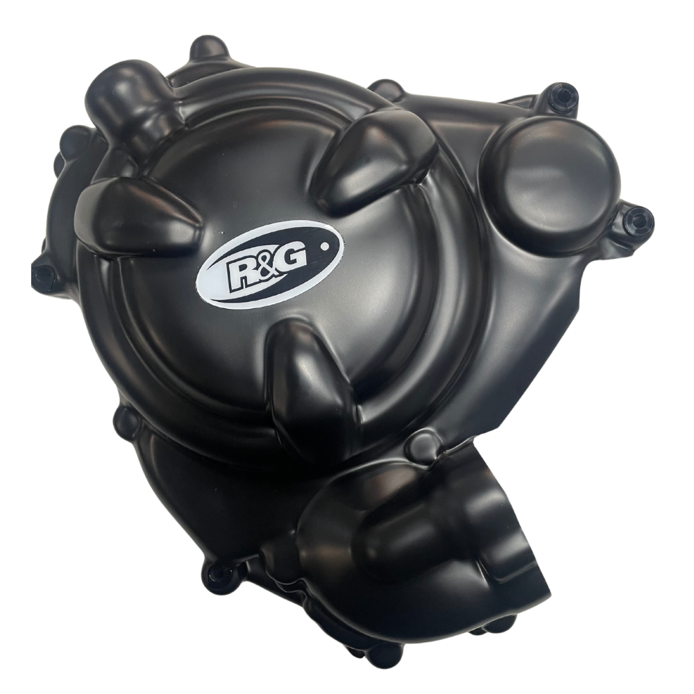 A black motorcycle engine cover for the Yamaha 2014-2017 MT07/FZ07, featuring an "R&G" logo.