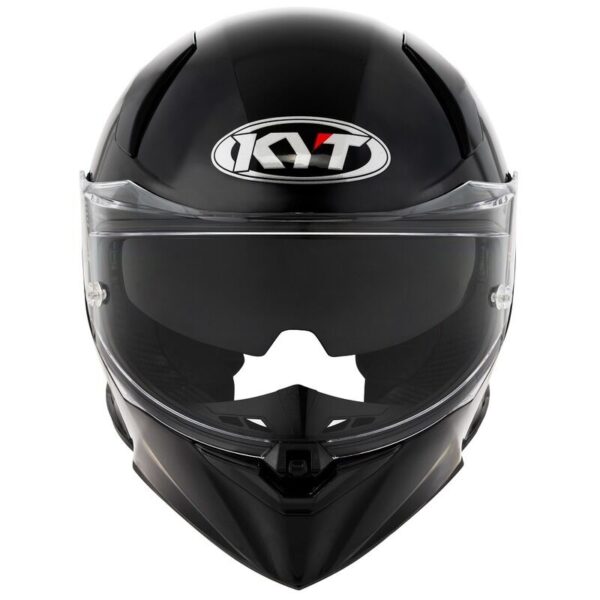 Front view of the KYT R2R Plain Helmet in matte black, featuring a clear visor and logo on top.