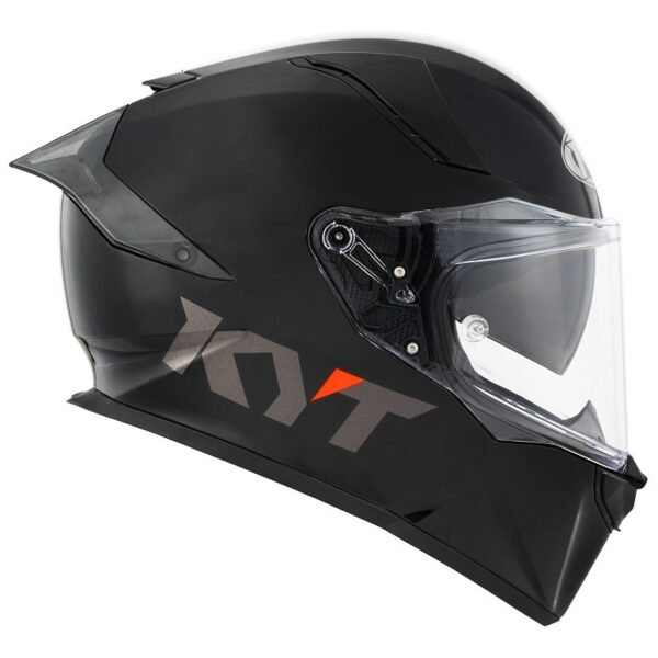 Matte black KYT R2R PLAIN helmet with a clear visor and gray "KYT" logo on the side, shown in profile.