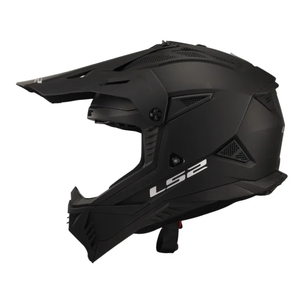 A matte black LS2 MX708 FAST II motocross helmet featuring a visor and ventilation slits.