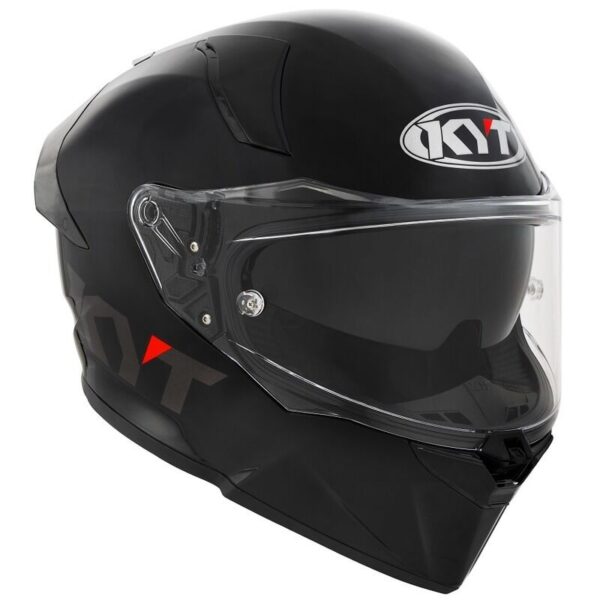 Matte black KYT R2R PLAIN HELMET with a clear visor and a white logo on the front.