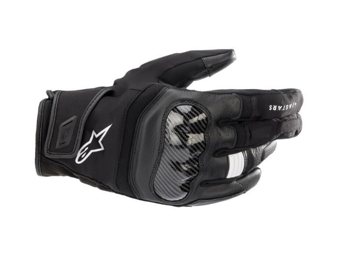 The ALPINESTARS SMX Z Drystar gloves in black feature protective padding and a logo on the back, shown in a closed position.