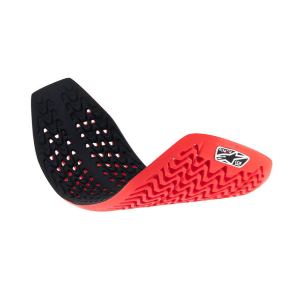The ALPINESTARS NUCLEON PLASMA FULL BACK PROTECTOR INSERT in red and black features a distinct side view with curved design elements and a zigzag tread pattern.