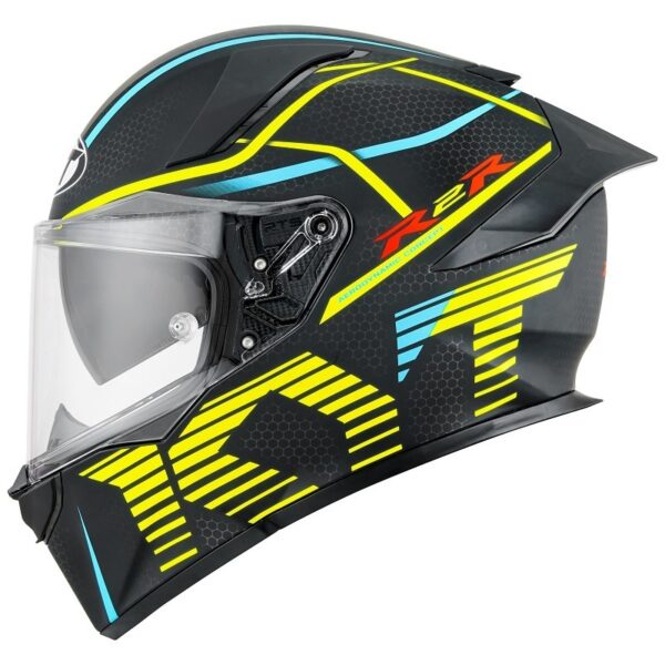 Matte black and yellow KYT R2R Concept Helmet with geometric patterns and "R2R" and "707" on the sides.
