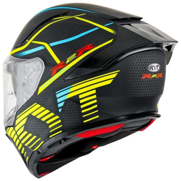 Matte black KYT R2R Concept Helmet featuring colorful geometric patterns and a clear visor.