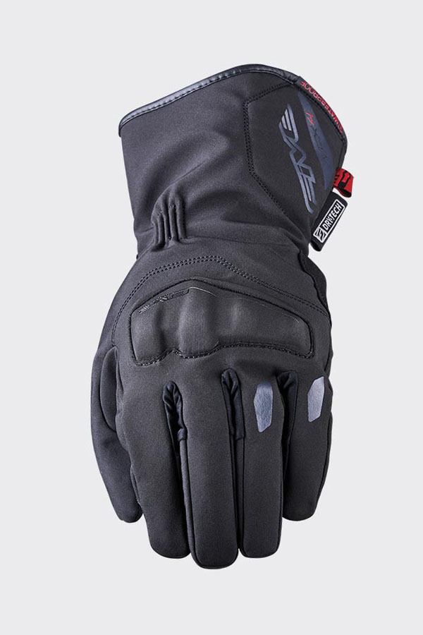 Close-up of a FIVE WFX4 WATERPROOF LADIES BLACK winter glove featuring reinforced knuckles and reflective accents, designed for warmth and protection.