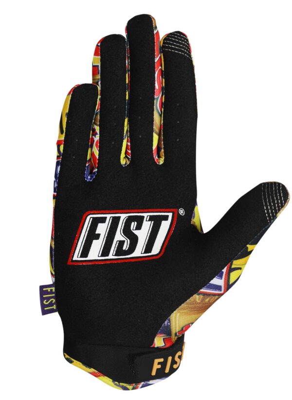 The CHOCKIES GLOVE - LIL FISTS (AGES 2-8) is a black glove featuring colorful patterned edges and "FIST" printed in bold white letters on the back of the hand.