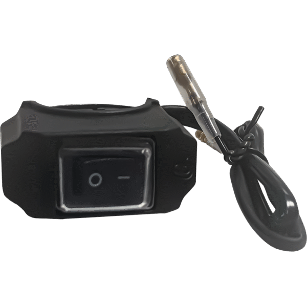 The UNIVERSAL ON/OFF SWITCH is a black inline rocker switch with a power symbol, attached to a black cable ending in a male plug connector.