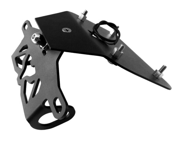 YZF-R3 2019 Onwards Mustard Tail Tidy (186mm) license plate holder with mounting brackets and bolts, displayed against a white background.