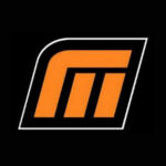 An orange stylized "M" logo with black and white outline on a black background.