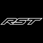 White stylized letters 'RST' outlined in black on a solid black background.
