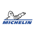 Michelin logo featuring the Michelin Man mascot above the word "MICHELIN" in blue, with a horizontal blue line extending from the text.