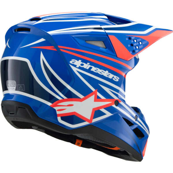 ALPINESTARS 2026 S-M3 WURX YOUTH HELMET - BLUE/RED/WHITE GLOSS - Image 5