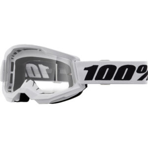 100% STRATA 2 WHITE GOGGLES – CLEAR LENS