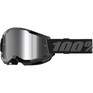 100% STRATA 2 BLACK GOGGLES – SILVER MIRROR LENS