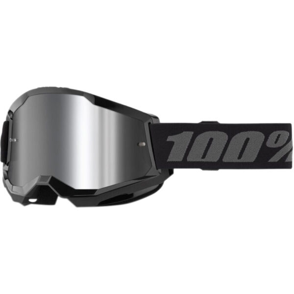 100% STRATA 2 BLACK GOGGLES - SILVER MIRROR LENS