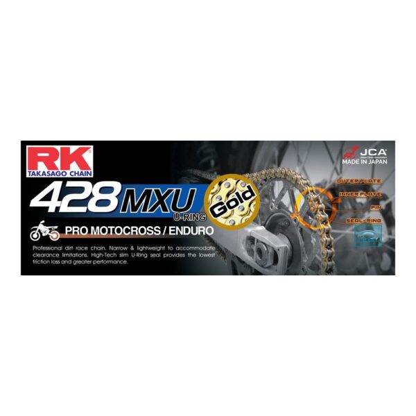 RK RACING CHAIN 428MXU - 136 LINK -  GOLD (U-RING)